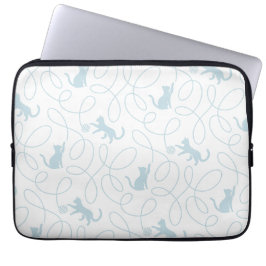 Funda Para Portátil Gato Juguetón y Patrón de Bola de Hilo Azul Claro
