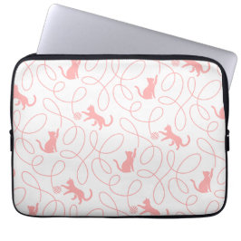 Funda Para Portátil Gato Juguetón y Patrón de Bola de Hilo Coral Claro