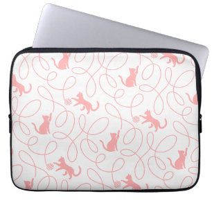 Funda Para Portátil Gato Juguetón y Patrón de Bola de Hilo Coral Claro