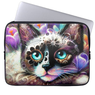 Funda Para Portátil Gato kitano siamés crocus floral morado blanco Ver