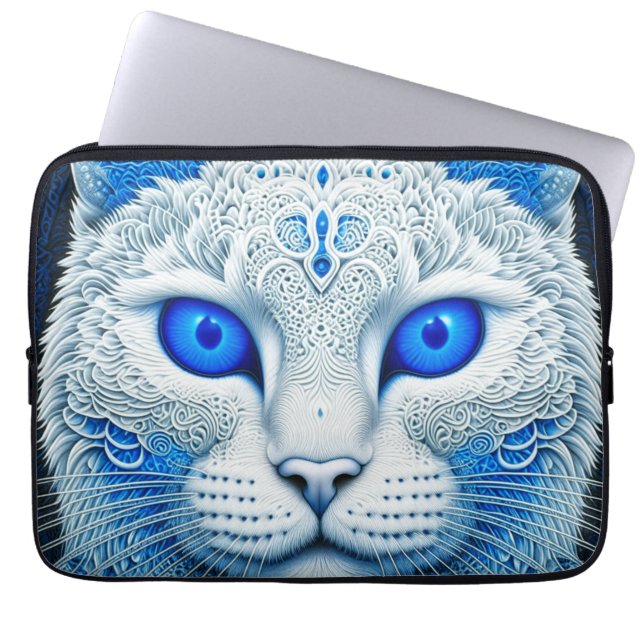 Funda Para Portátil Gato místico blanco Eéret AI Art (Frente)
