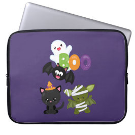 Funda Para Portátil Gato, murciélago, momia y fantasma de Halloween