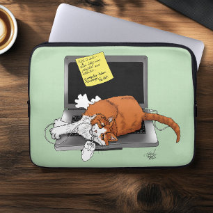 Funda Para Portátil Gato Naranja Divertido Portátil Verde Trabajo Hoga