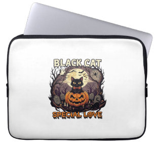 Funda Para Portátil Gato Negro Amor Especial Halloween Calabaza Luna L