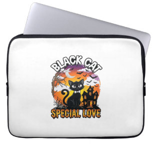 Funda Para Portátil Gato Negro Amor Especial Halloween Casa Embrujada 