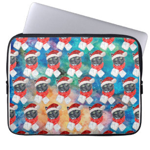 Funda Para Portátil Gato Negro con Bufanda Roja Divertida Navidad