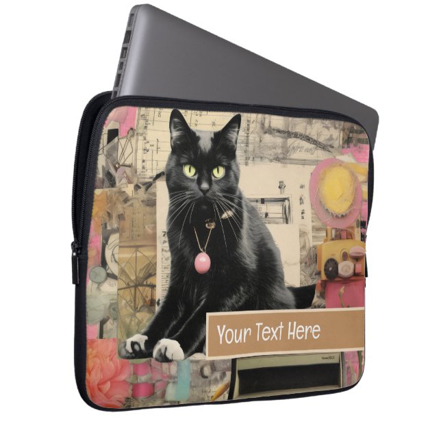 Funda Para Portátil Gato negro con collage de garras blancas (Anverso derecho)