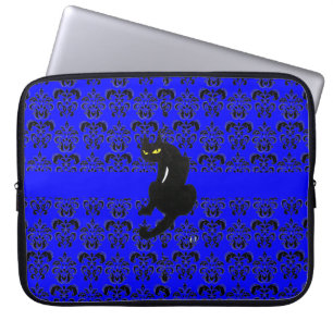 Funda Para Portátil GATO NEGRO DAMASK azul negro