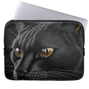 Funda Para Portátil Gato negro de IA con ojos amarillos