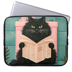 Funda Para Portátil Gato negro divertido en el baño
