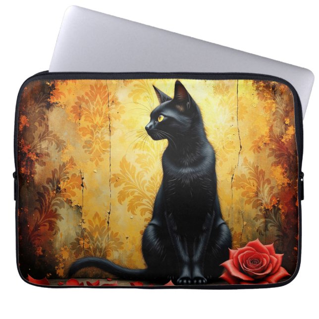 Funda Para Portátil Gato negro elegante (Frente)