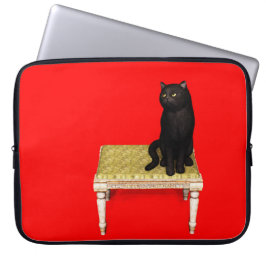 Funda Para Portátil Gato negro en la manga del portátil del taburete