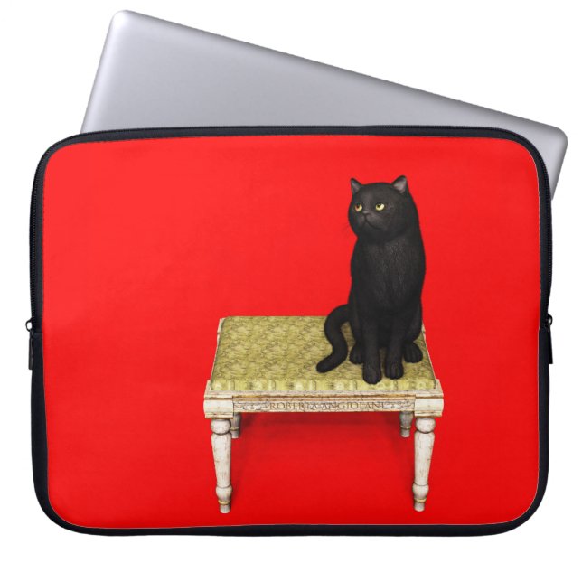 Funda Para Portátil Gato negro en la manga del portátil del taburete (Frente)