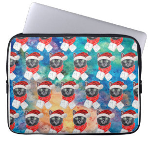 Funda Para Portátil Gato negro lindo divertidas fiestas de Navidad