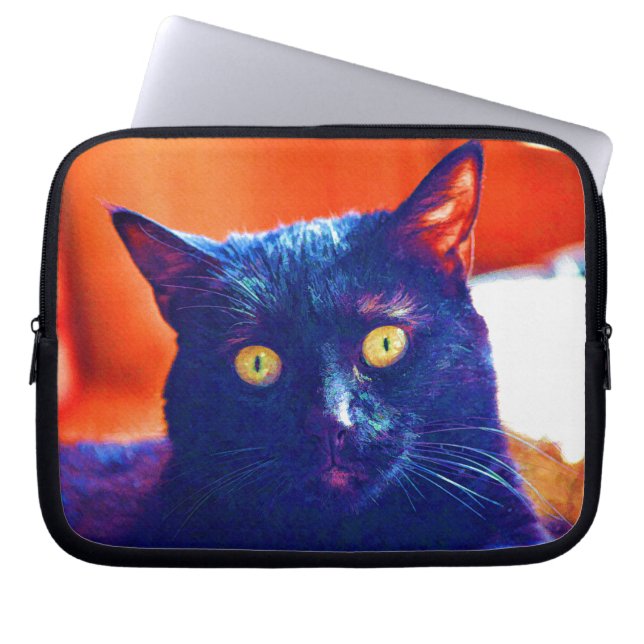 Funda Para Portátil Gato negro Lucky Feline Cat Art (Frente)
