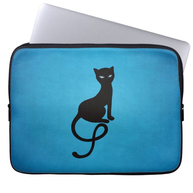 Funda Para Portátil Gato negro malvado gracioso azul (Frente)
