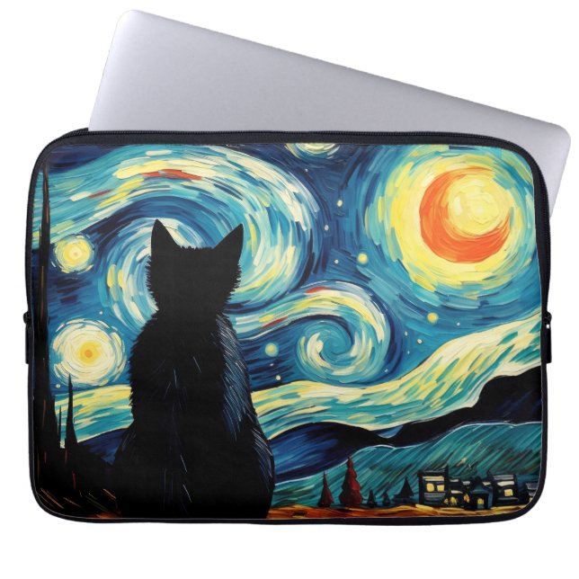 Funda Para Portátil Gato nocturno estrellado (Frente)