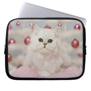 Funda Para Portátil Gato persa que se sienta en la almohada rosada