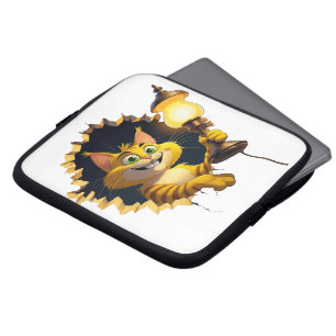 Funda Para Portátil Gato Personalizado caprichoso sosteniendo una lámp