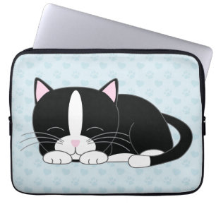 Funda Para Portátil Gato soñoliento del smoking {azul}