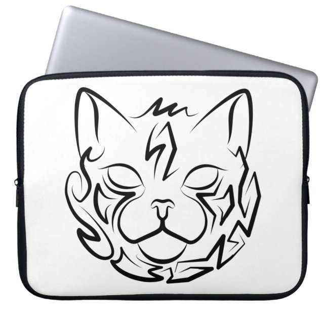 Funda Para Portátil Gato tribal negro y blanco (Frente)