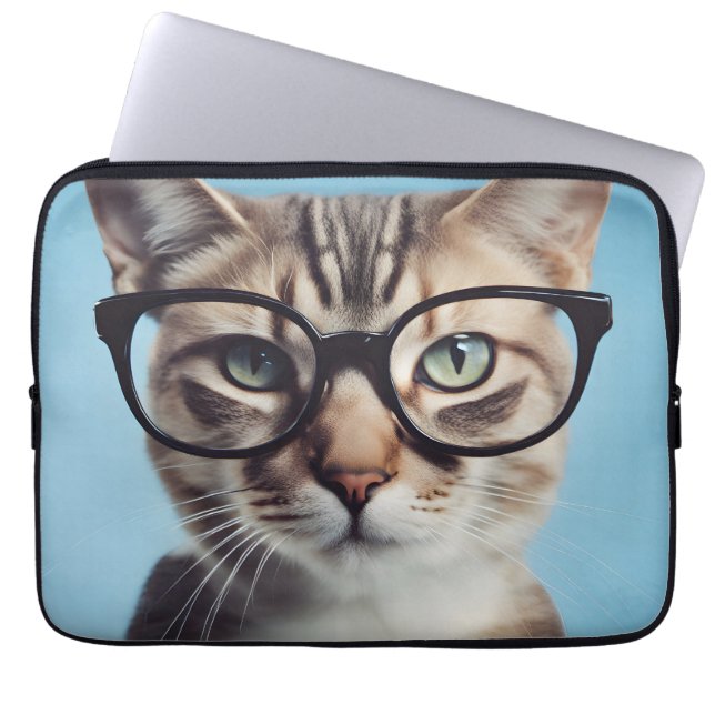 Funda Para Portátil Gato vistiendo gafas (Frente)