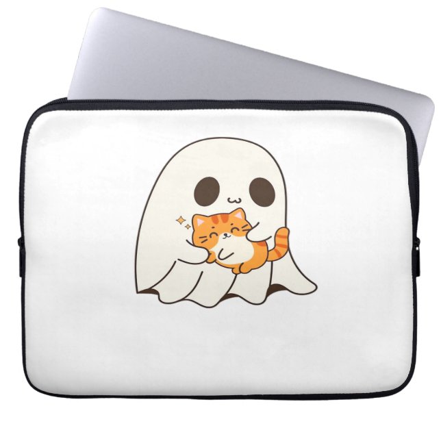 Funda Para Portátil Gato y fantasma, camiseta clásica de regalo de Hal (Frente)
