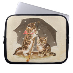 Funda Para Portátil Gatos antiguos bajo paraguas arte de gato antiguo