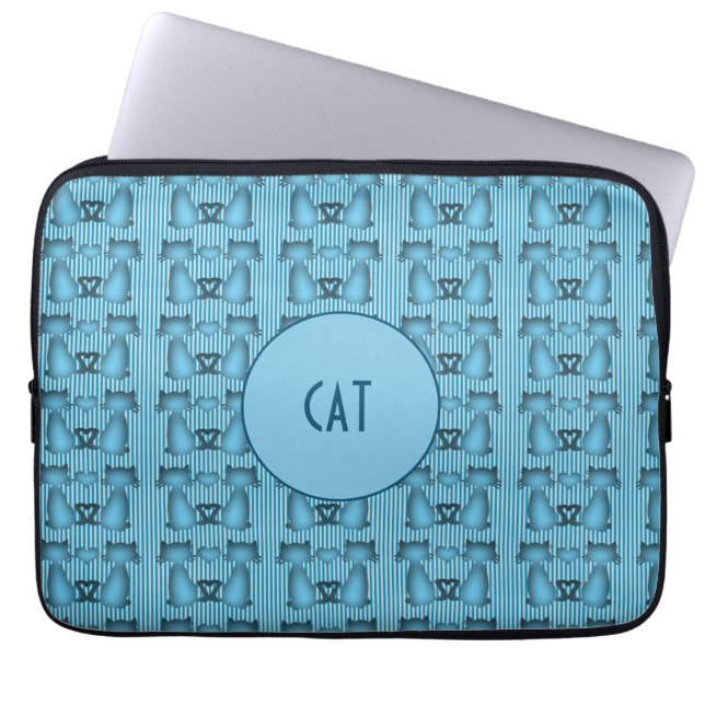 Funda Para Portátil Gatos Azules Bandas Hipnóticas Diseño Personalidad (Frente)