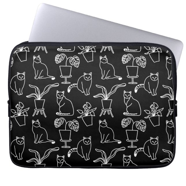 Funda Para Portátil Gatos blancos en negro (Frente)