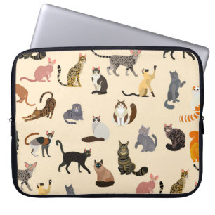 Funda Para Portátil Gatos coloridos: Patrón de razas diferentes