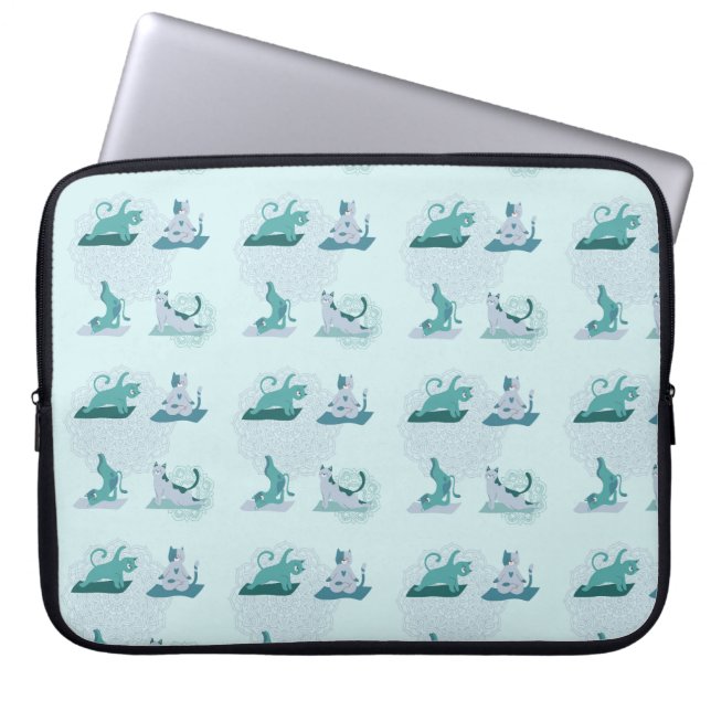 Funda Para Portátil Gatos de yoga verdes (Frente)