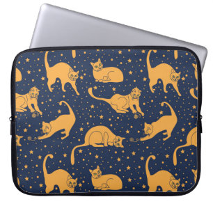 Funda Para Portátil Gatos divertidos, estrellas, patrón espacial.