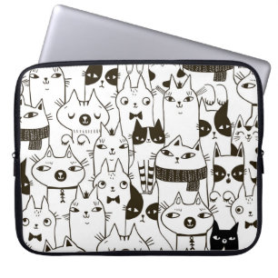 Funda Para Portátil Gatos Doodle: divertido patrón sin costuras.