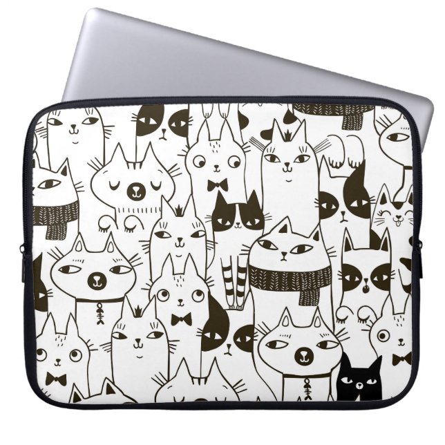 Funda Para Portátil Gatos Doodle: divertido patrón sin costuras. (Frente)