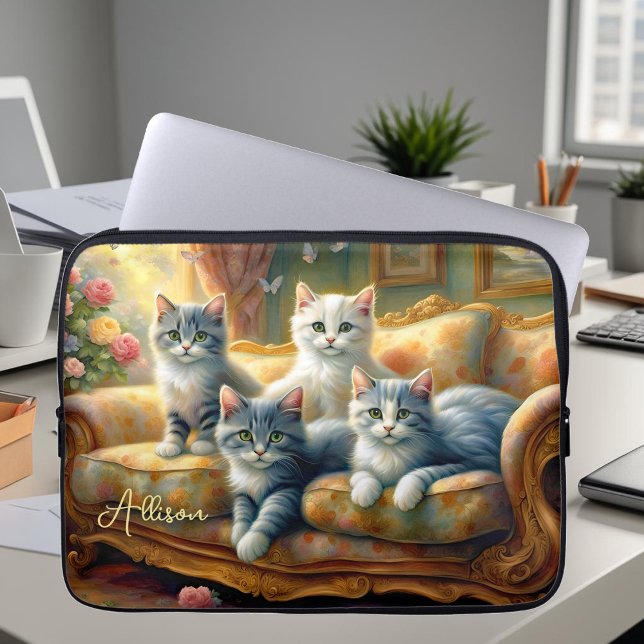 Funda Para Portátil Gatos en el sofá - escenas lindas con aspecto vint (Subido por el creador)