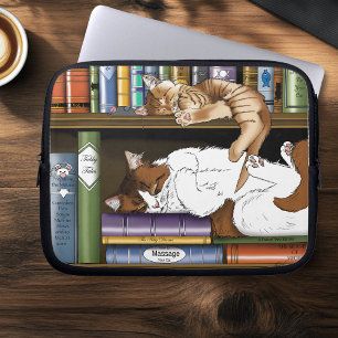 Funda Para Portátil Gatos en la Estantería de Libros