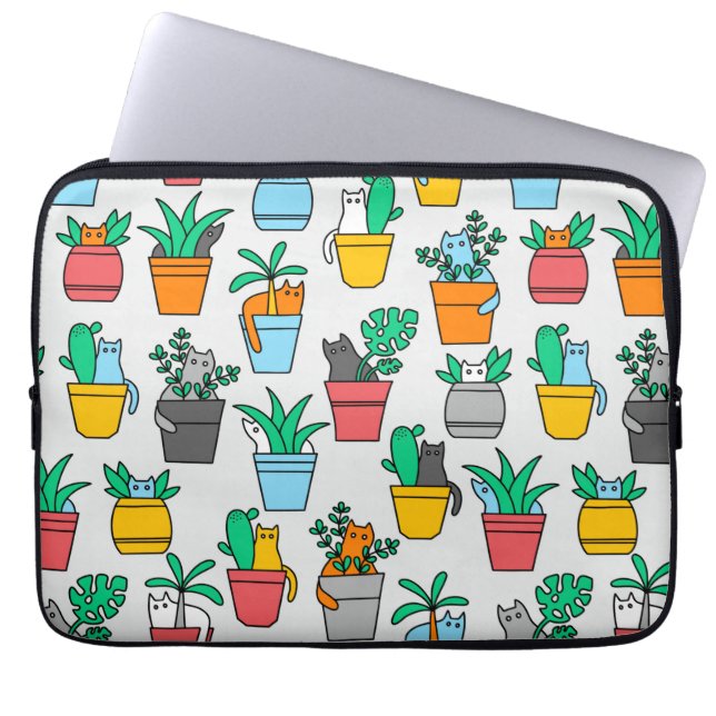 Funda Para Portátil Gatos en macetas de flores (Frente)