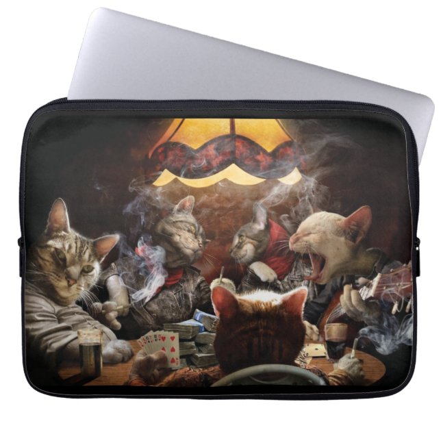 Funda Para Portátil Gatos jugando al póquer (Frente)
