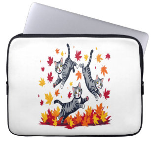 Funda Para Portátil Gatos jugando en hojas de otoño
