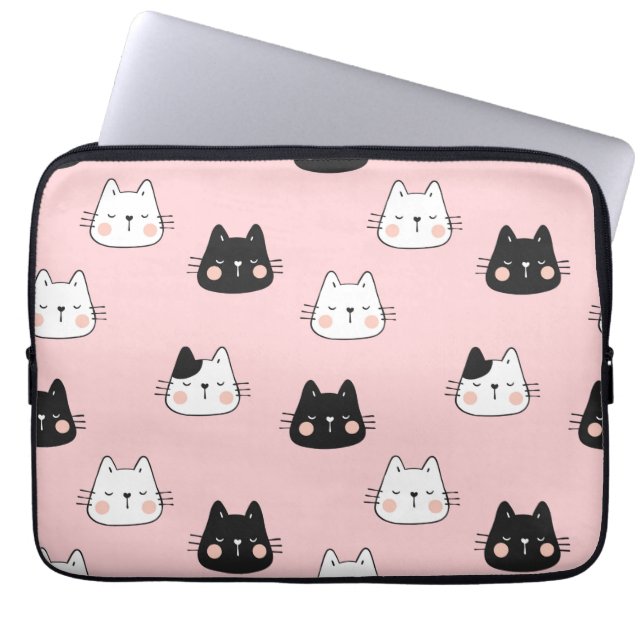 Funda Para Portátil Gatos kawaii blancos y negros (Frente)