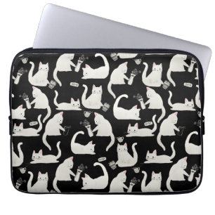 Funda Para Portátil Gatos malos tocando cosas, gatos blancos sobre neg