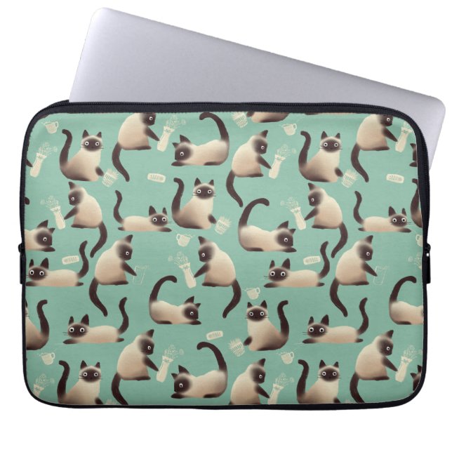 Funda Para Portátil Gatos malvados siameses golpean las cosas (Frente)