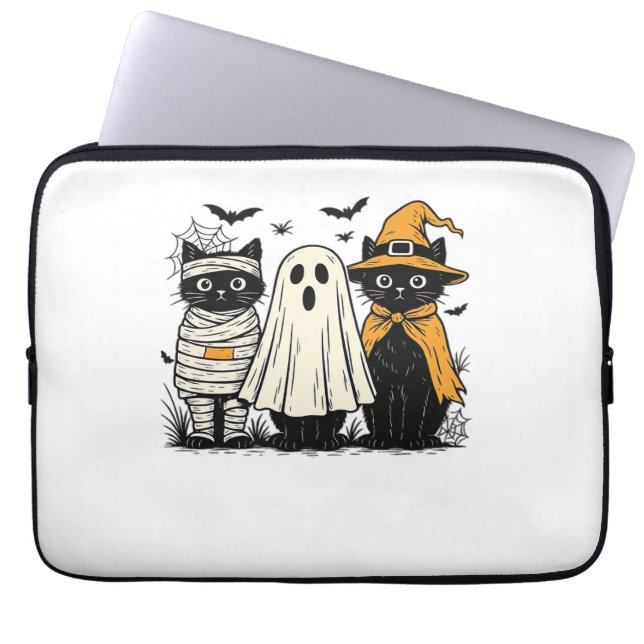 Funda Para Portátil Gatos negros en disfraces de Halloween - Fantasma, (Frente)
