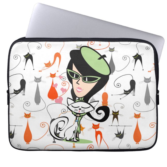 Funda Para Portátil Gatos Retro De Guay De París (Frente)