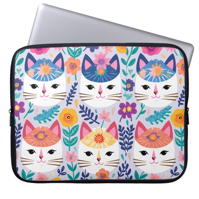 Funda Para Portátil Gatos Y Flores (Frente)