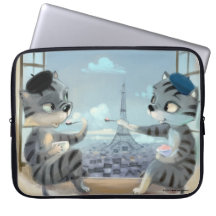 Funda para portátil Gatos y Torre Eiffel - París