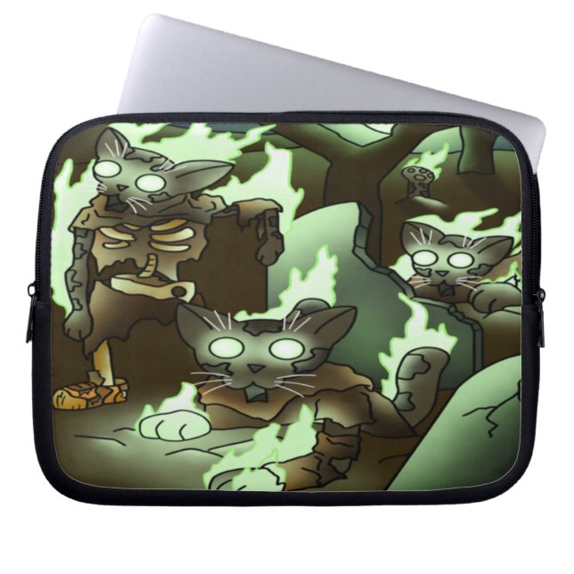Funda Para Portátil Gatos Zombie de Halloween (Frente)