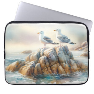Funda Para Portátil Gaviotas Costeras Acuarela Paisaje Marítimo