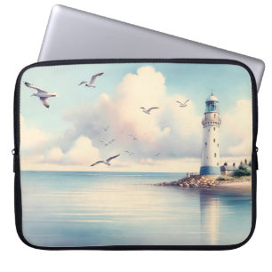 Funda Para Portátil Gaviotas de faro costero Cielo pastel Serenidad